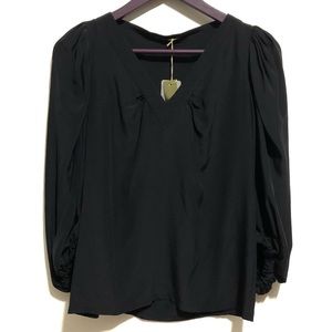 NWT Roberto Cavalli Silk V-Neck Puff Sleeve Blouse